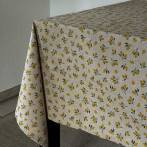 Handgenähte Tischdecke mit Zitronenmotiv