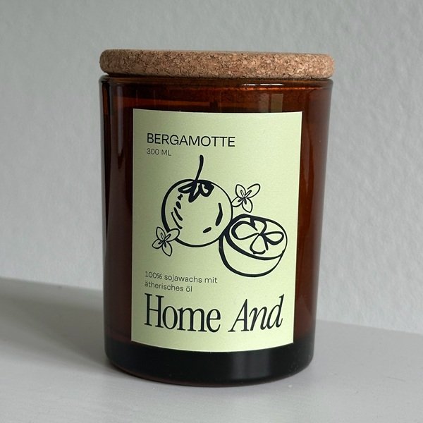 Bergamotte Duftkerze 300 ml im braunen Rundglas