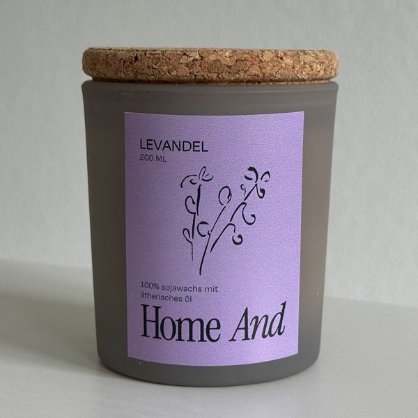 Lavendel Duftkerze 200 ml im matten Glas mit Korkdeckel