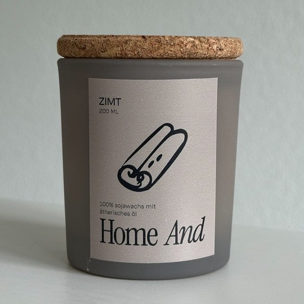 Zimt Duftkerze 200 ml im matten Glas mit Korkdeckel